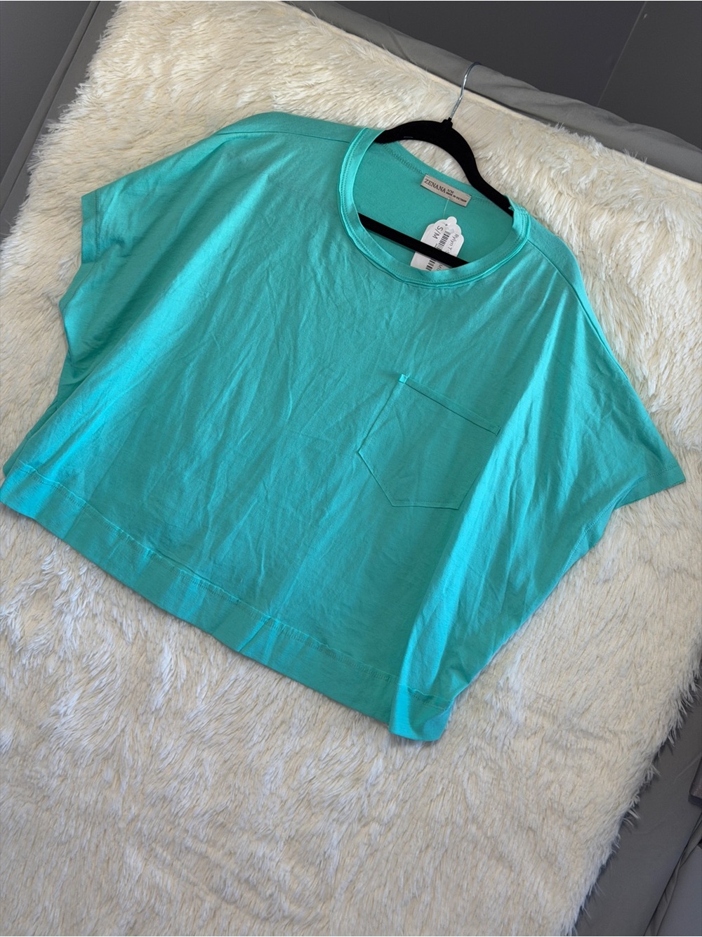 Zenana Womens Exposed Seam Boxy Top Size S/M Mint Green Streetwear Cotton Lounge